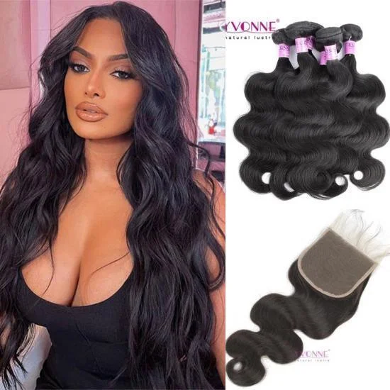 Free Shipping YVONNE Platinum Body Wave 3 Bundles Hair Weaves With 5x5 Closure