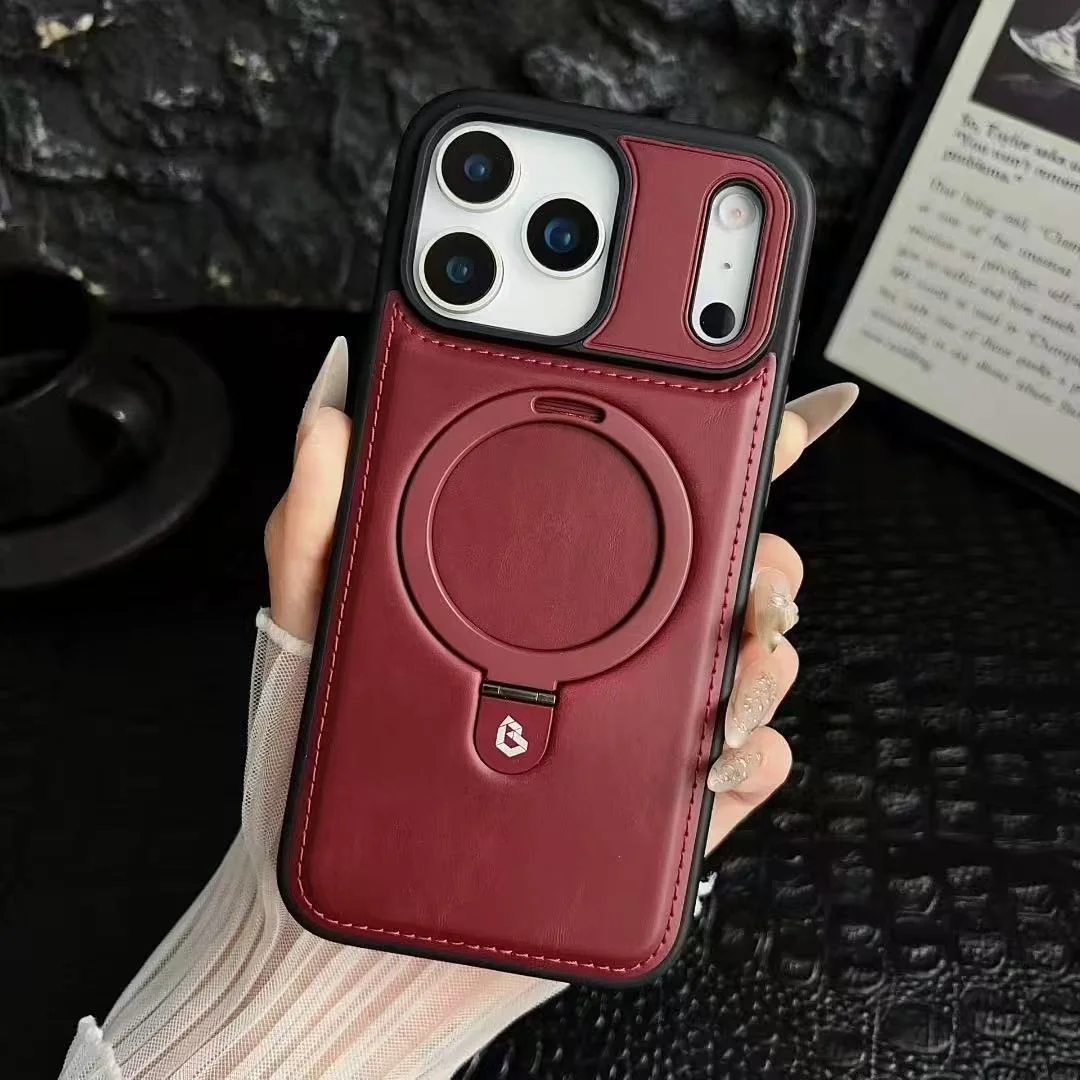 Suitable For Apple 17Promax Magnetic Holder Mobile Phone Case Business Iphone16 High-End Leather 15 Anti-Fall Protective Cover
