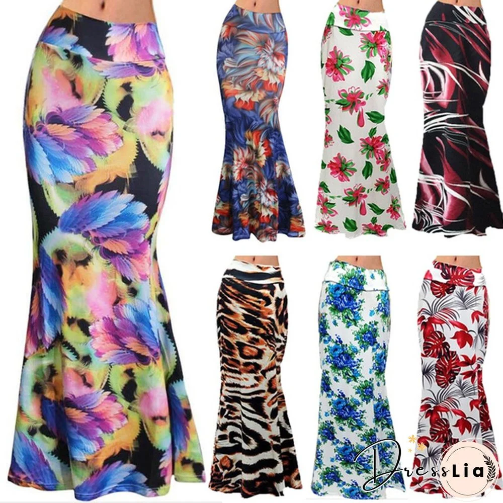Womenufashion Summer Long Skirts Maxi Skirt Floral Print Casual Skirts High Waist Long Dress Plus Size