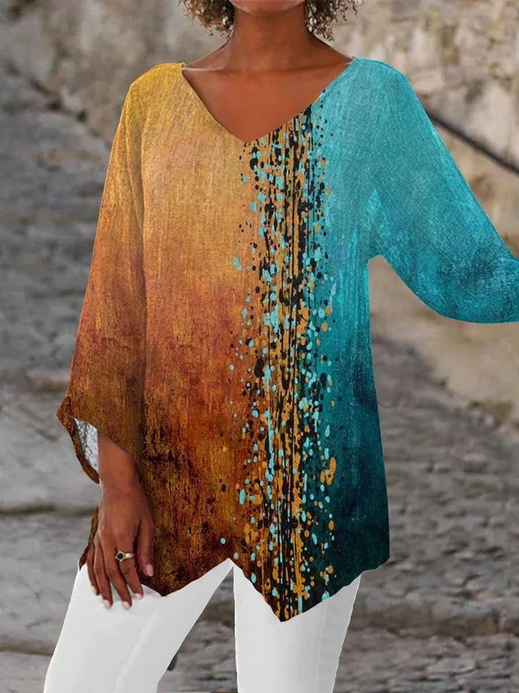 Abstract Art Print V Neck Comfy Tunic