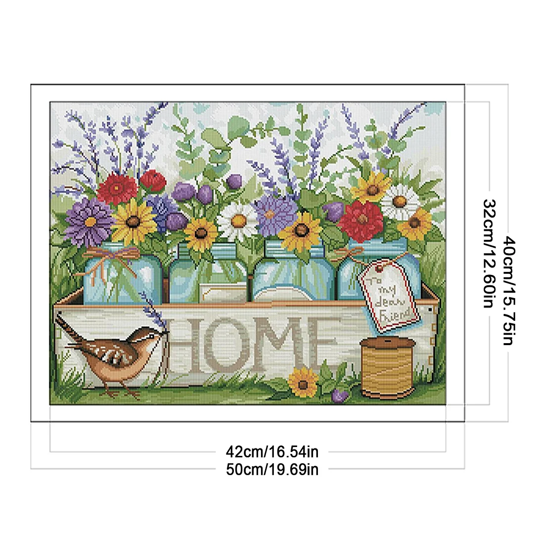 Home Vase and Bird Full 11CT DIY Stamped Cross Stitch Kits 50x40cm Home Decor