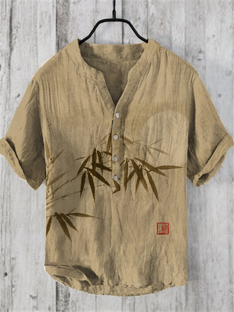 Bamboo & Moon Japanese Art Linen Blend Shirt wearshes