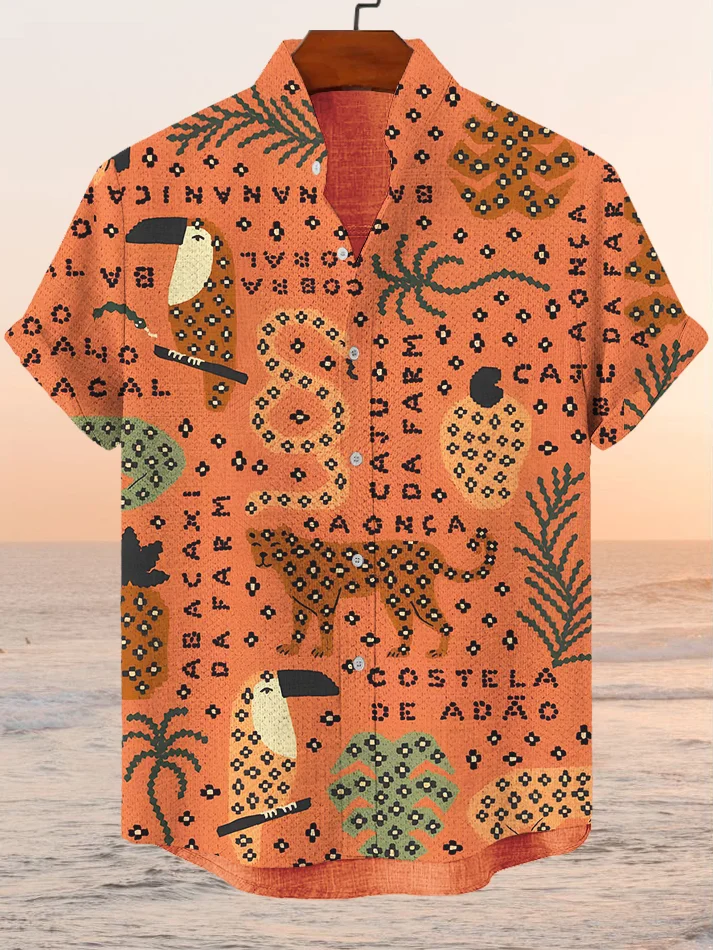 Men's Hawaiian Tropical Bird Print Short Sleeve Shirt