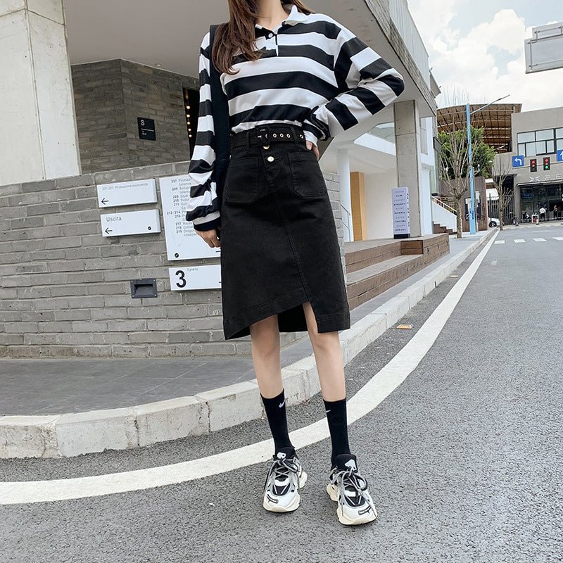 High Waist Irregular Denim Skirt Women's Spring Mid-length Sheath A- Line One-step Skinny Dresses