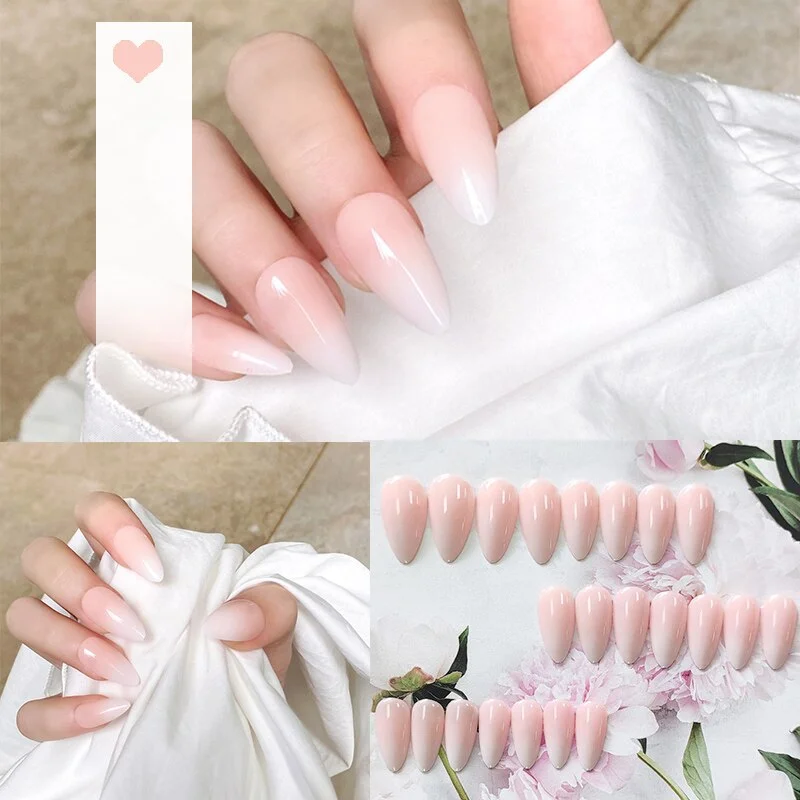 24pcs acrylic nail tips Ombre  Pearl Pink Fake Nail Super Long Stiletto Full Cover Color Glossy Acrylic Nail Kits Sets with Glue-Nail Inspo