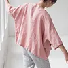 Gioiacombo&trade; Top larghi in cotone e lino con scollo tondo da donna