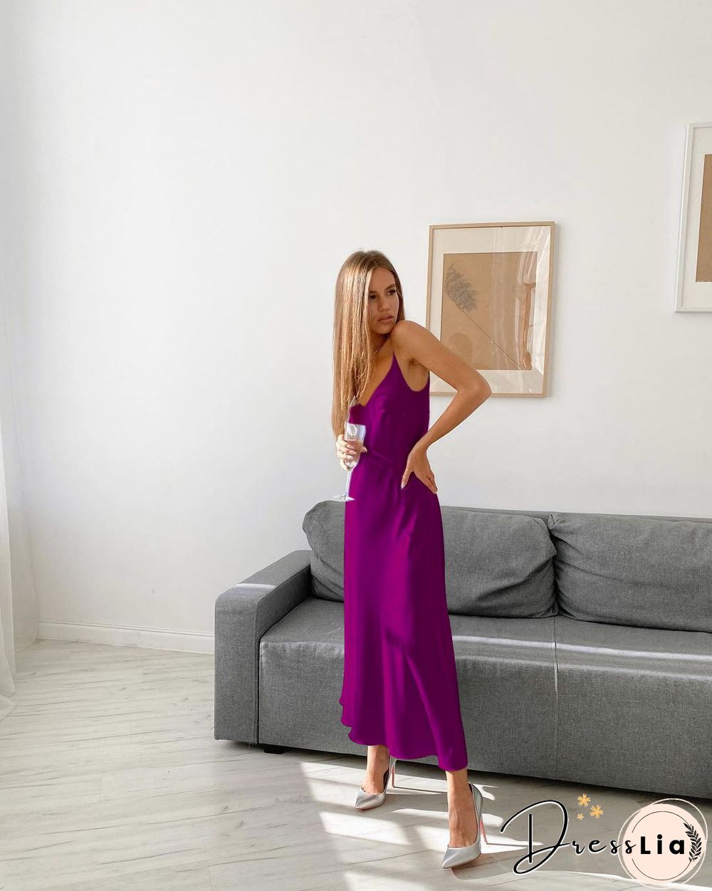 Unireal Summer Women Satin Slip Dress Spaghetti Strap Vintage Green Black Silk Sexy Long Party Dress