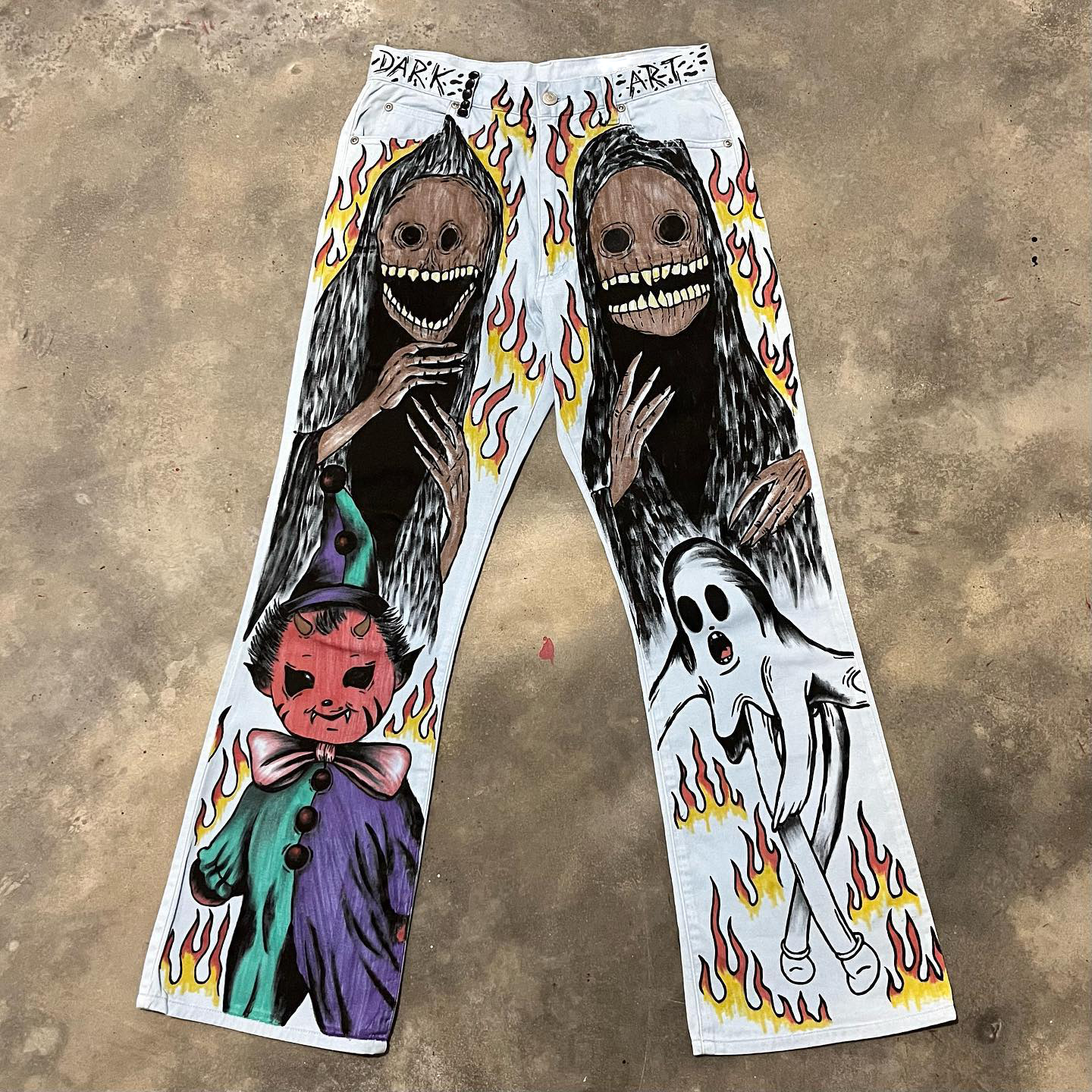 Skull Handpainted Casual Street Denim Trousers