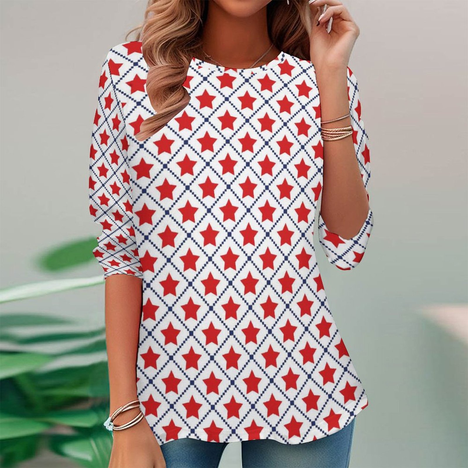 Women Long Sleeve V-neck Graphic Floral Printed Top