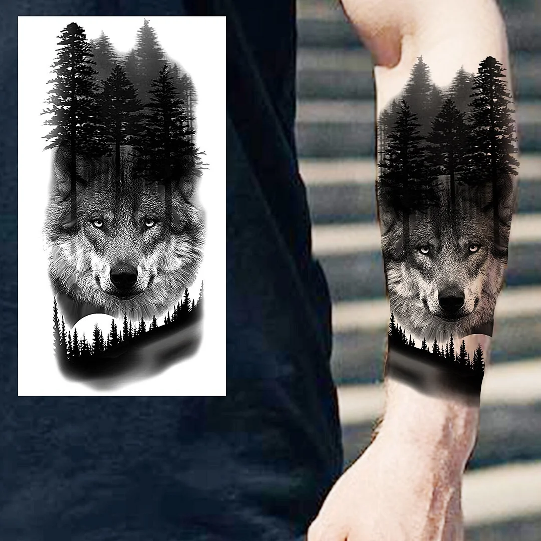 Sdrawing Praying Cross Temporary Tattoos For Men Adults Realistic Wolf Tiger Compass Skull Fake Tattoo Sticker Forearm Tatoos Arm