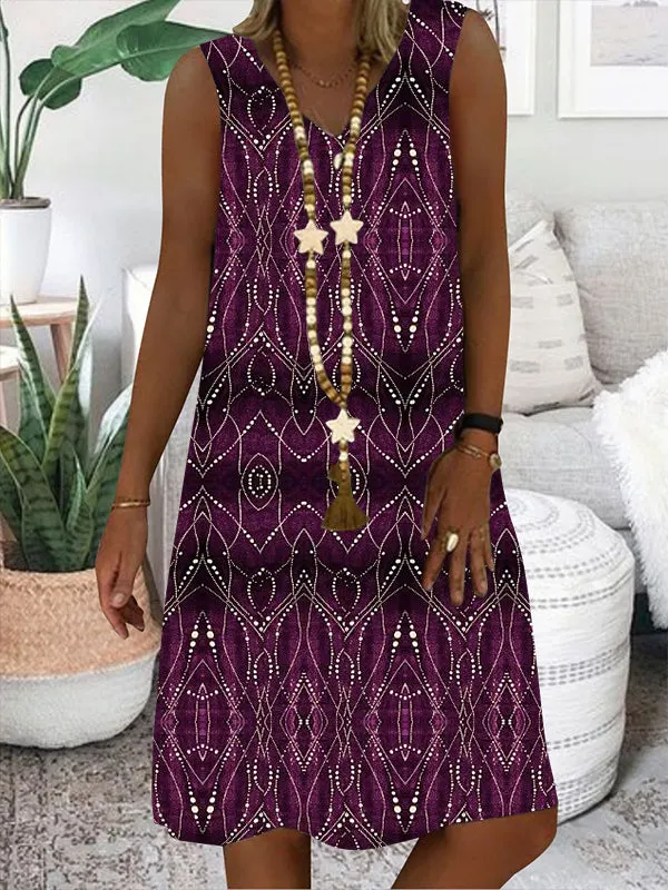 Women's Scoop Neck Sleeveless Printed Dress