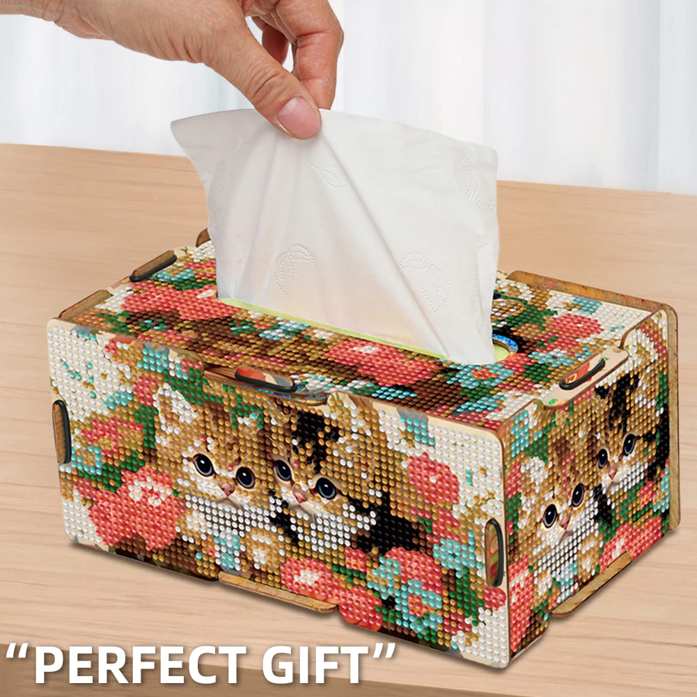 Diamond Painting Tissue Box Kits Rhinestone Craft Kit (Kitten Flower Basket)