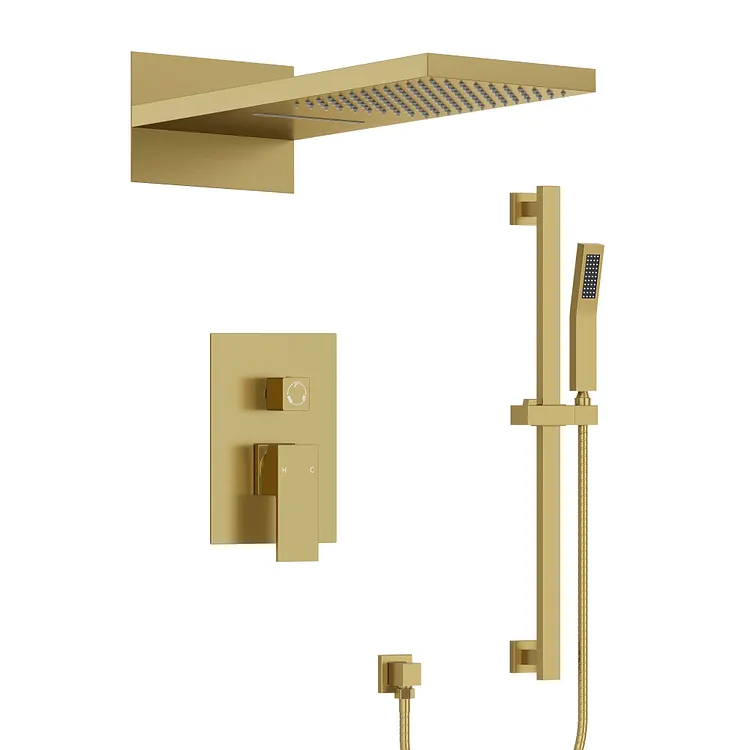 EVERSTEIN Slide Bar Rainfall Shower System in Brushed Gold, 22 In.
