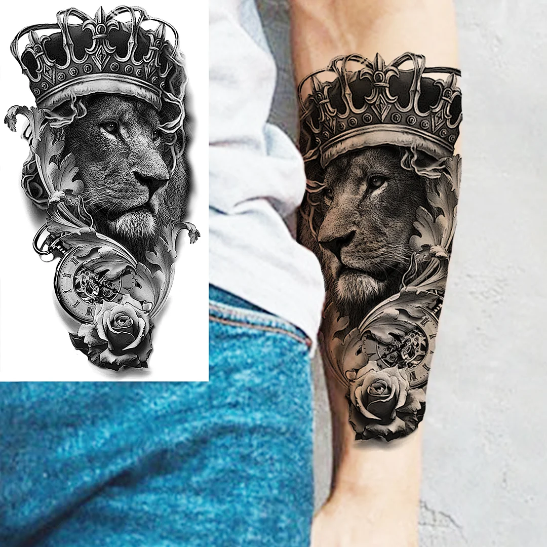 Sdrawing Rose Flower Temporary Tattoos For Women Adults Realistic Vampire Wolf Scary Snake Crown Fake Tattoo Sticker Arm Tatoos