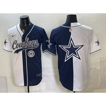 Men's Dallas Cowboys Navy Split Cool Base Stitched Baseball Jersey E67S