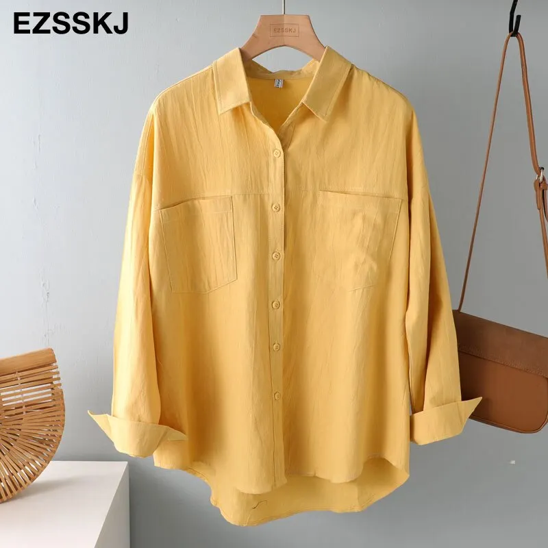 2021 new chic casual loose cotton blouse shirt women female white blouse shirt  spring summer women oversize shirt top