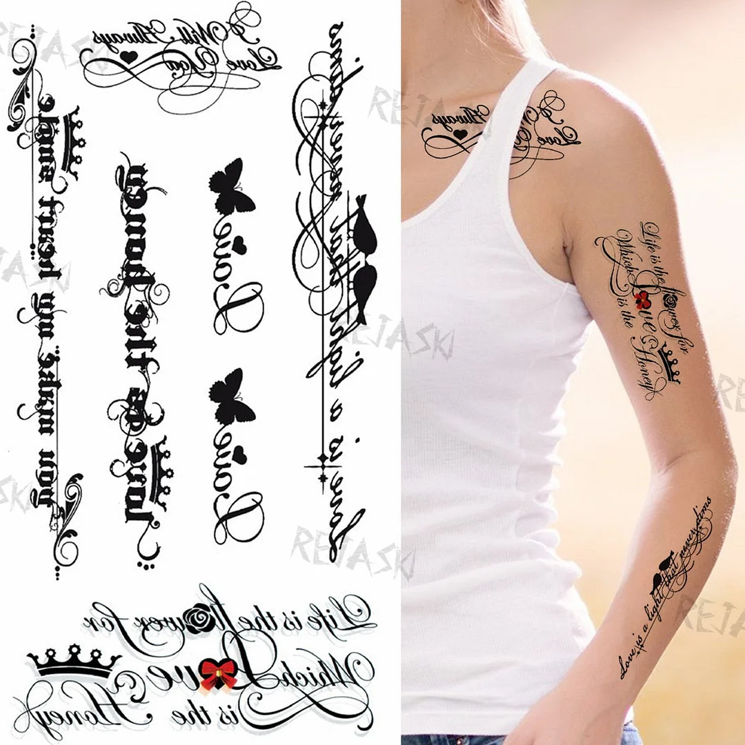 Minimalist Letter Temporary Tattoo For Children Women Small Word Tattoos Sticker Black Endless Heart Fake Tatoos Chains Clavicle