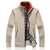 Men's Thickened Casual Fleece Loose Stand Collar Knit Cardigan Sweater Jacket Coat