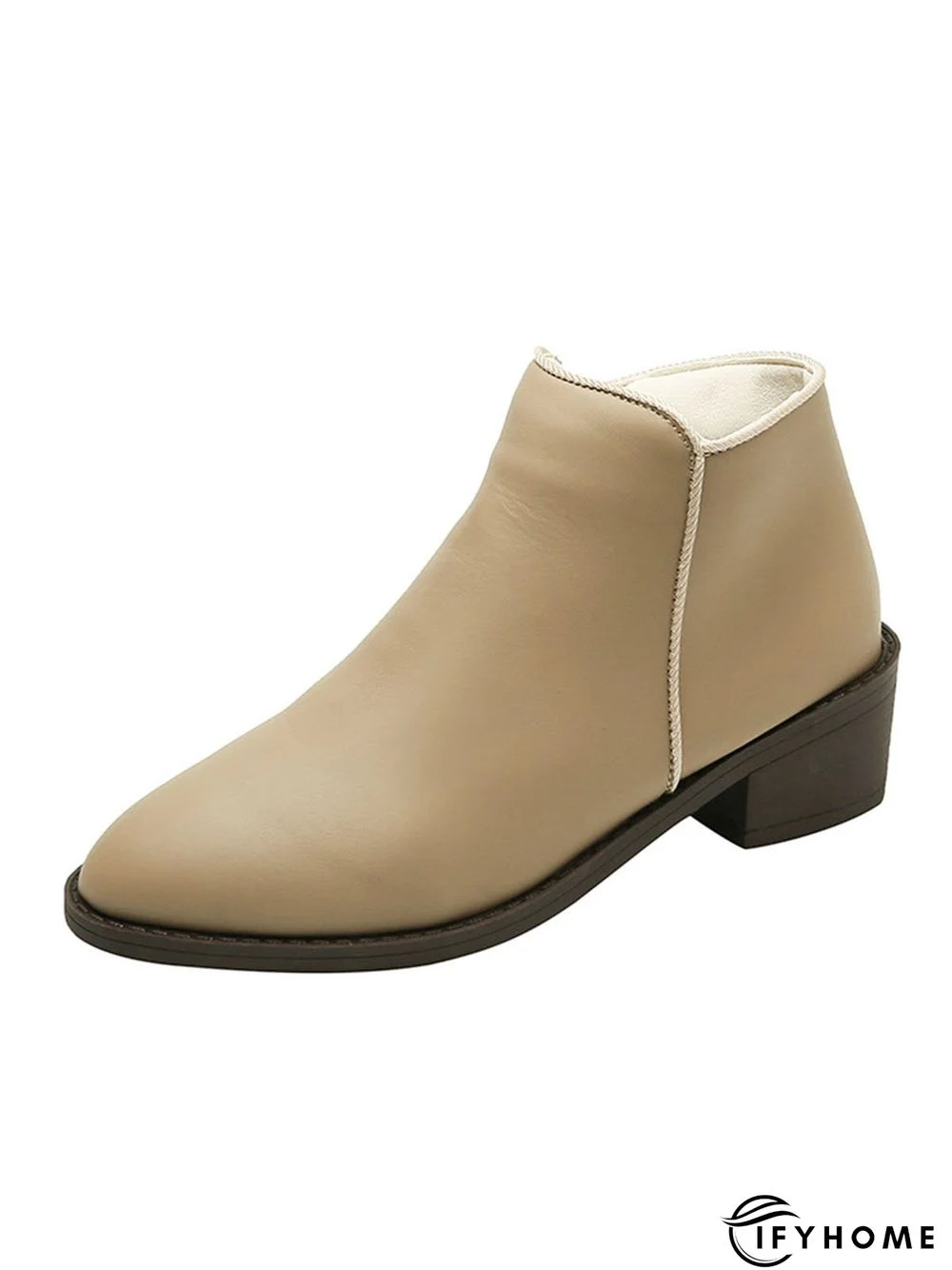 Simple Zipper Pointed Toe Chunky Heel Booties | IFYHOME