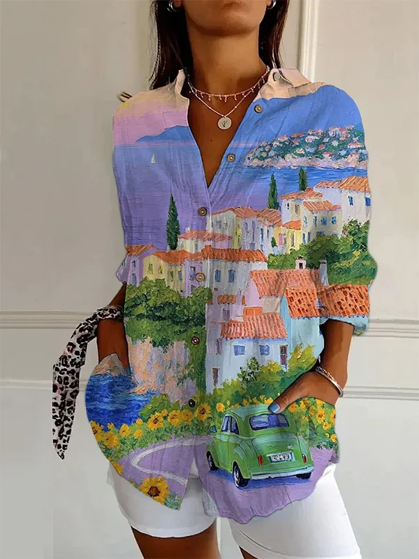 Women's Travel By Car Printed Long Sleeve Shirt
