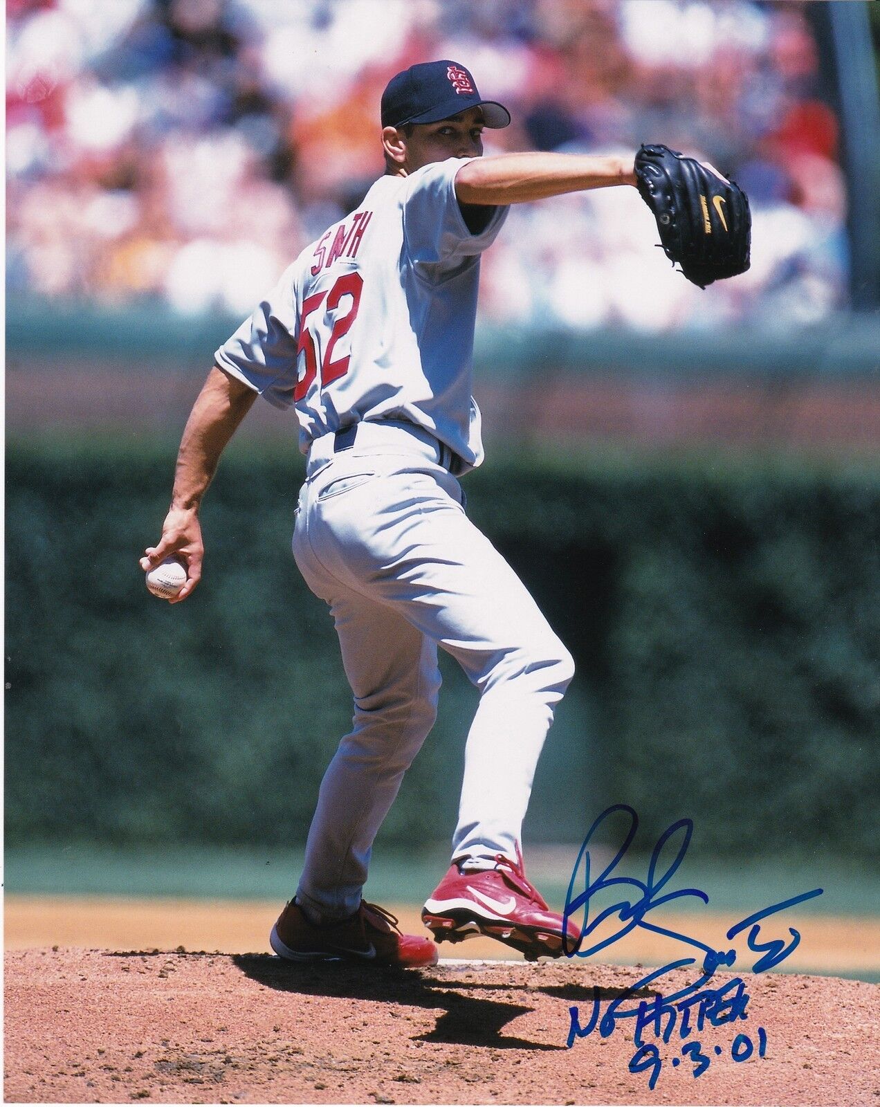 BUD SMITH ST. LOUIS CARDINALS NO-HITTER 9-3-01 ACTION SIGNED 8x10