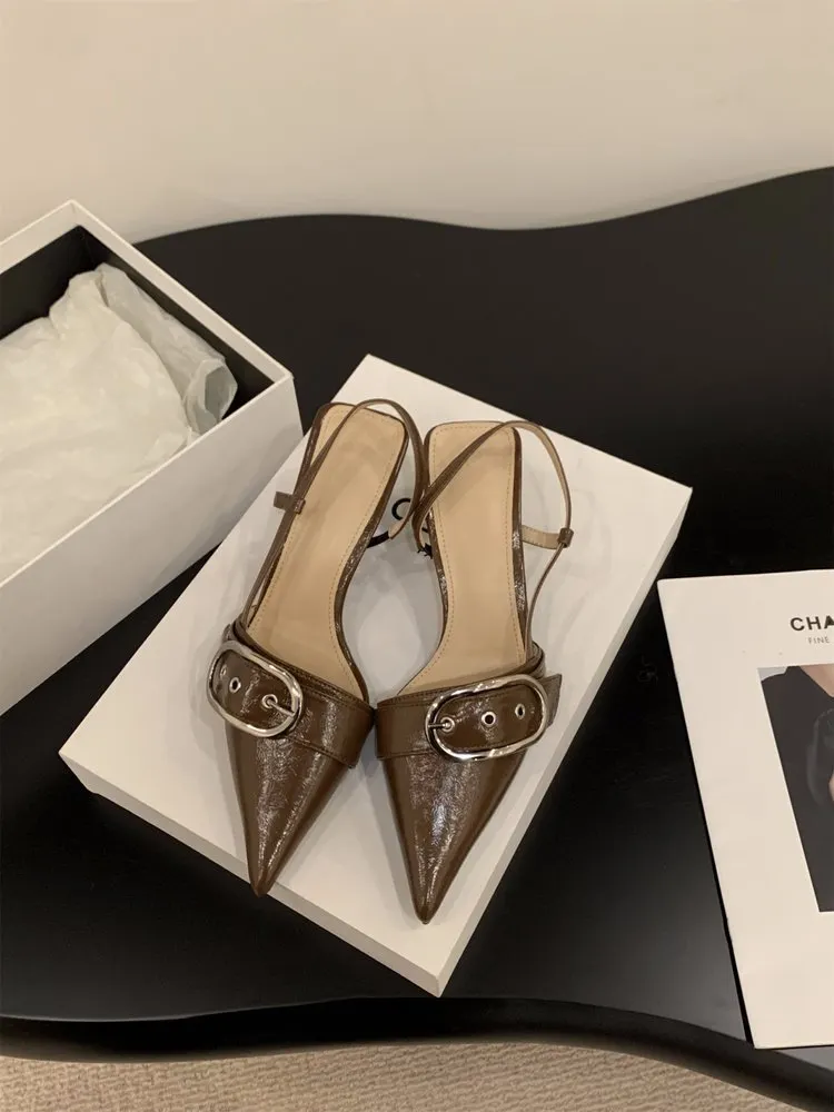 Yyvonne French Silver High-Heeled Shoes Bag Head Sandals 2025 New Spring And Summer Korean Style Temperament Pointy Single Shoes