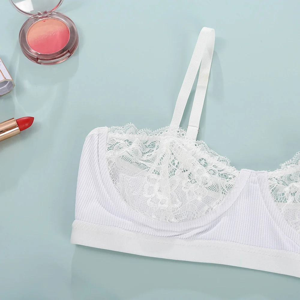 Billionm Women's Underwear Set Lace Femme Lingerie See Through Push Up Bra High Waist Panties Mesh Sexy Nightwear 2 Piece White Black