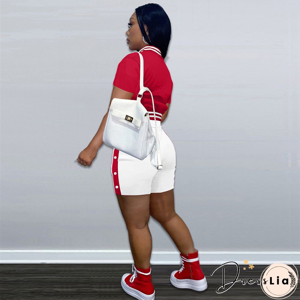 Short Sleeve Button Baseball Jacket and Shorts Set