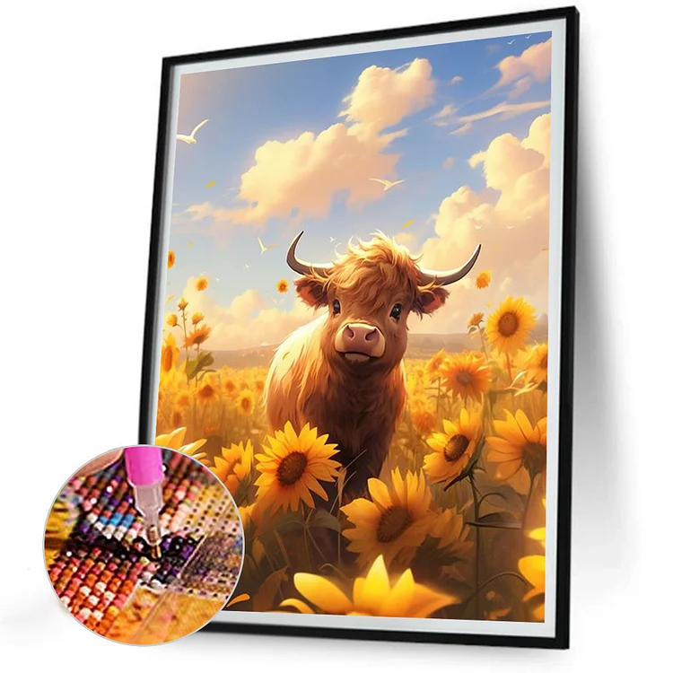 Sunflower Cow Diamond Painting Tools For Adults 5D DIY Diamond Art Tools  For Beginners With Round Full Diamond Gems Home Wall Painting Art Decoratio