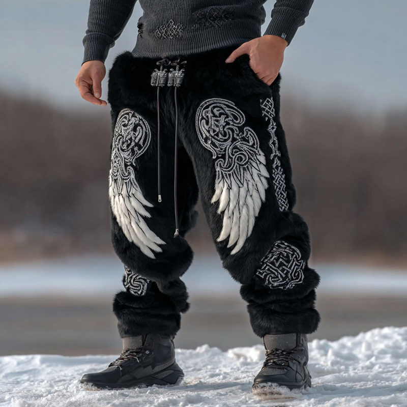 Men's Celtic Knot Wing Pattern Plush Sweatpants elevenforest