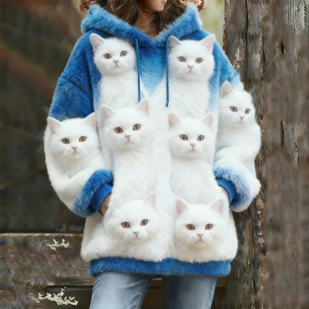 Probe Cute Cat Flannel Hoodie wearshes