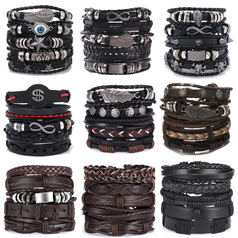 Hip-Hop Retro Geometric CCB Pu Leather Alloy Braid Men's Bracelets