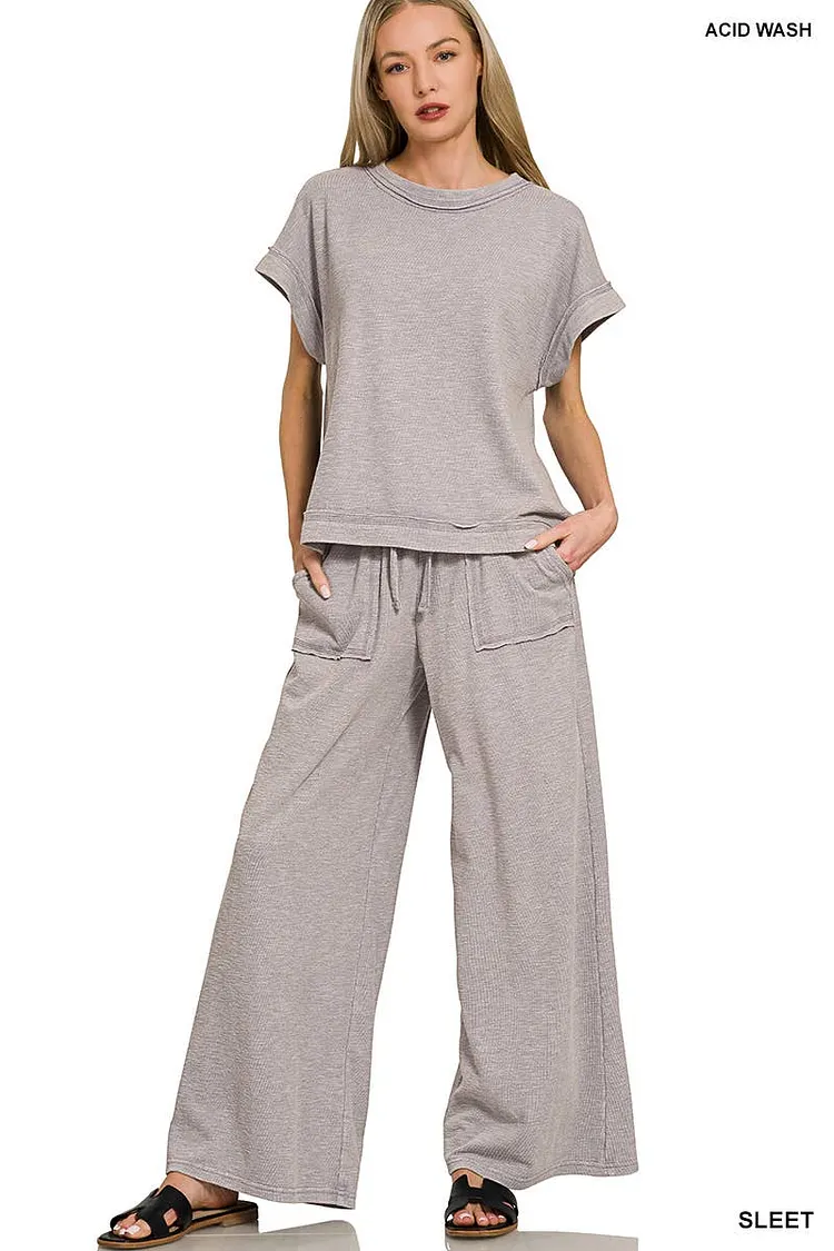 Washed Slub Short Sleeve Tee & Long Pants