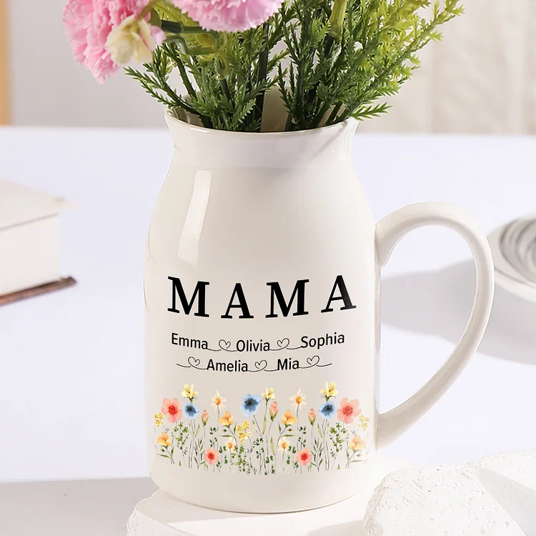 Kettenmachen Personalisierte 5 Namen & Text Bunte Blumen Familie Vase