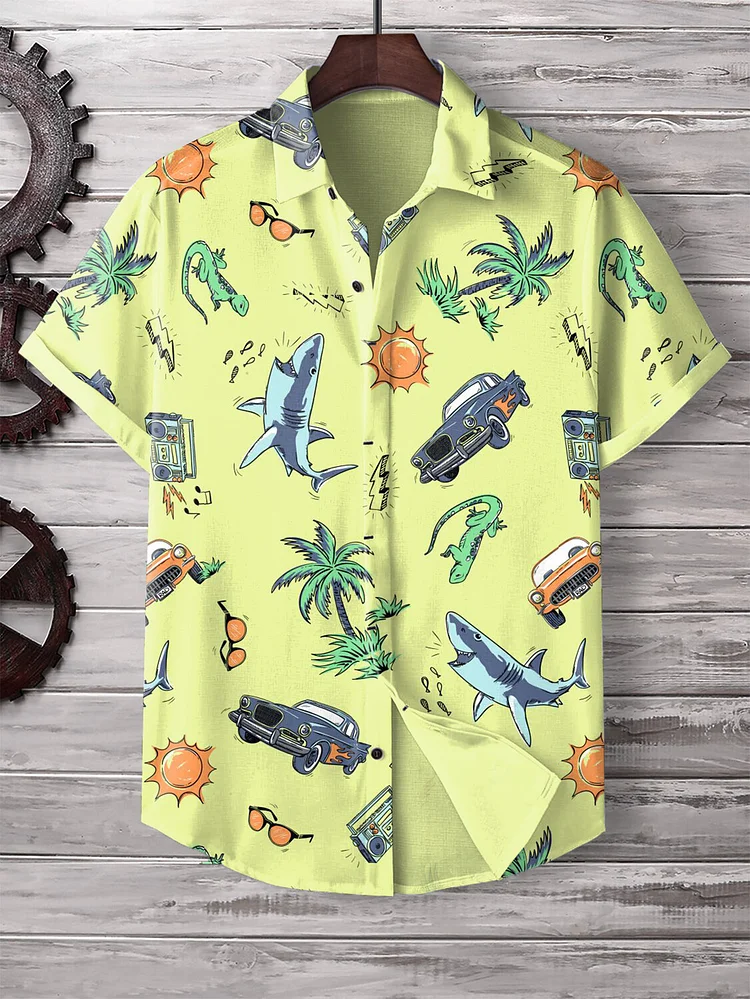 Men's Vacation Hippie Car Ocean Print Shirt
