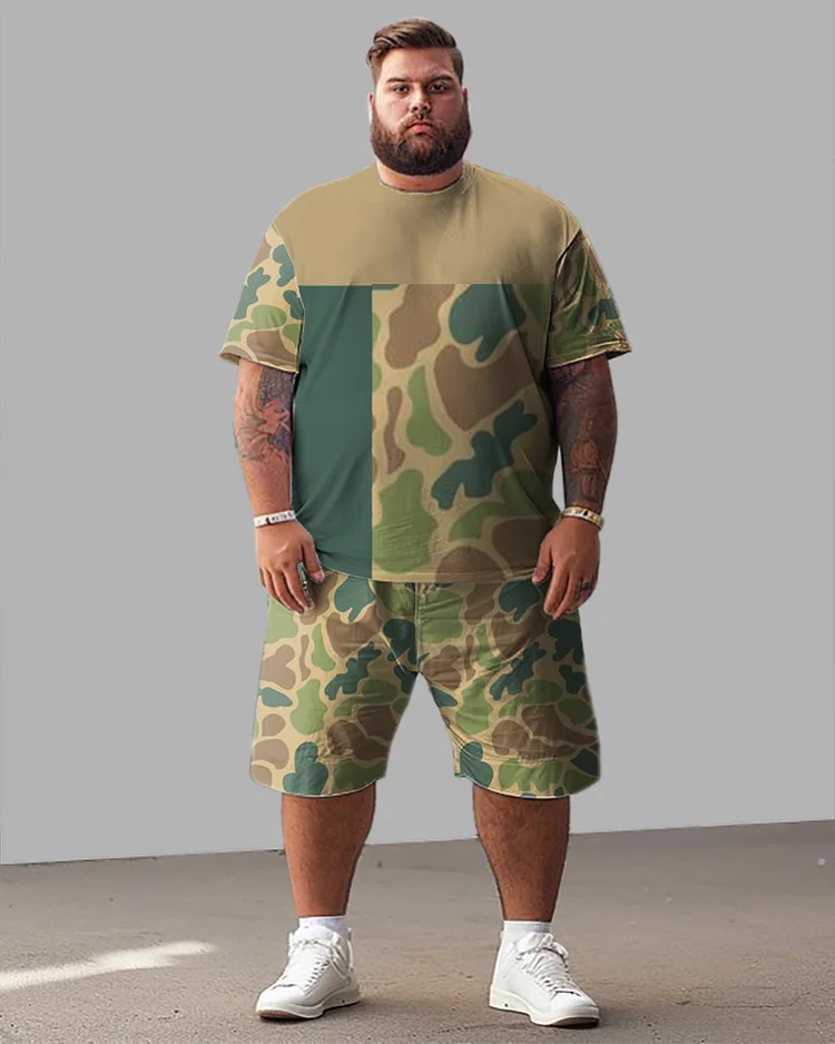 Men's Plus Size Camouflage Colorblock Print T-Shirt Shorts Suit