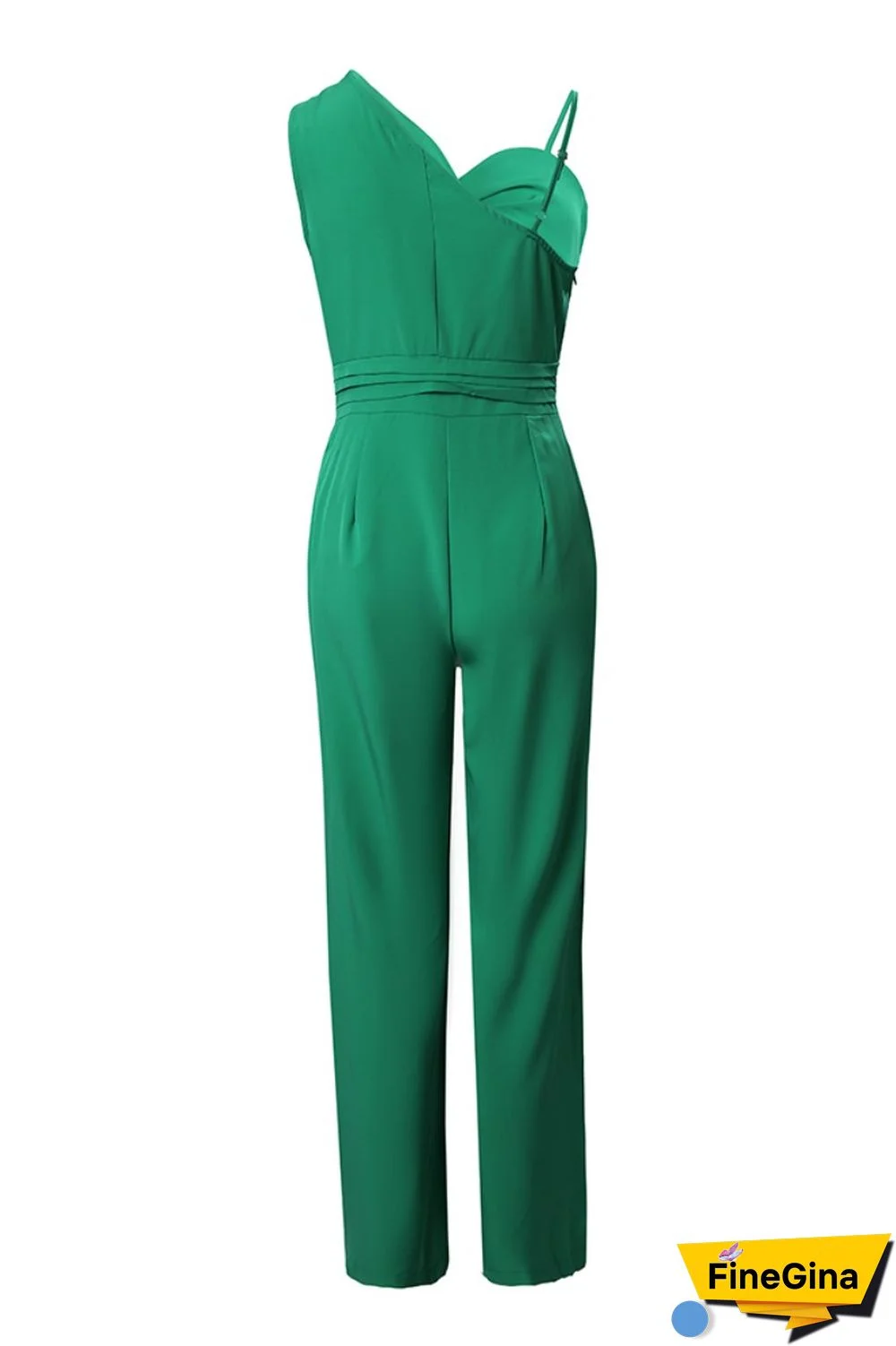 Green Casual Solid Hollowed Out Backless Spaghetti Strap Regular Jumpsuits
