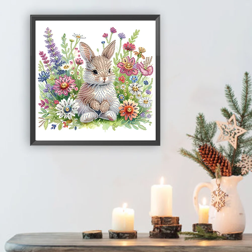 Diamond Painting - Partial Special Shaped Drill - Flowers Rabbit(Canvas|30*30cm)