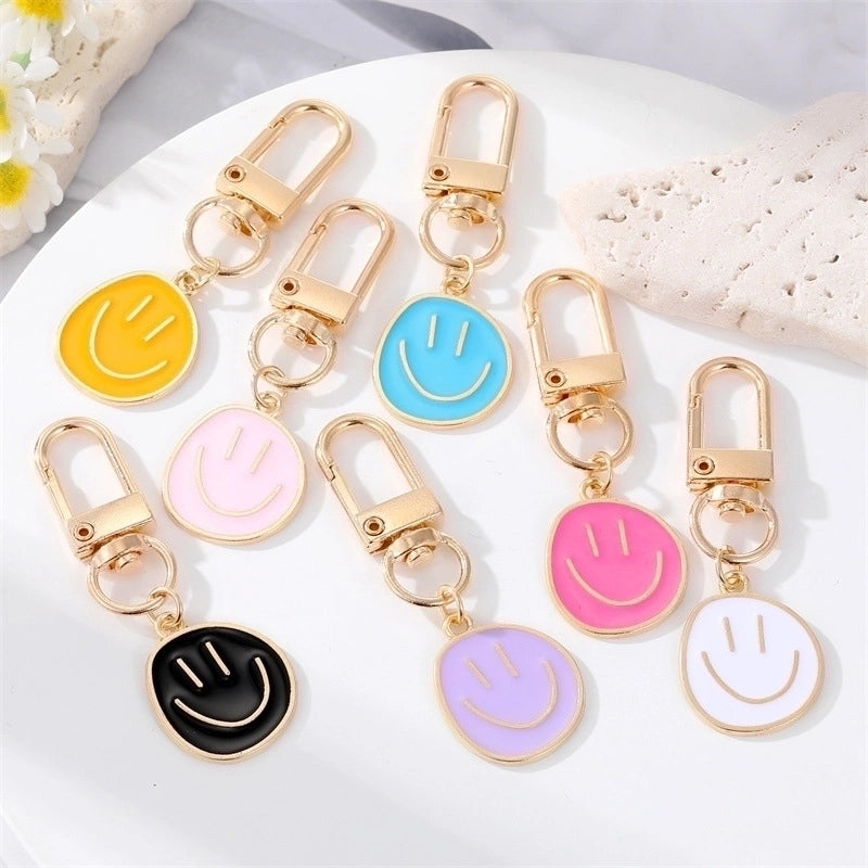 Fashion Alloy Colorful Oil Smiling Face Keychain Electroplated Gold Irregular Pendant Accessories