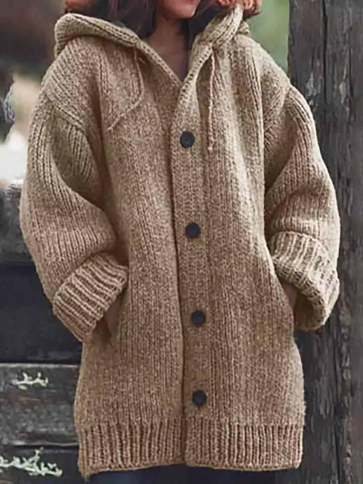 Women plus size clothing Warm Women Long Sleeve Hooded With Pockets Sweater Coats - Gray-Nordswear