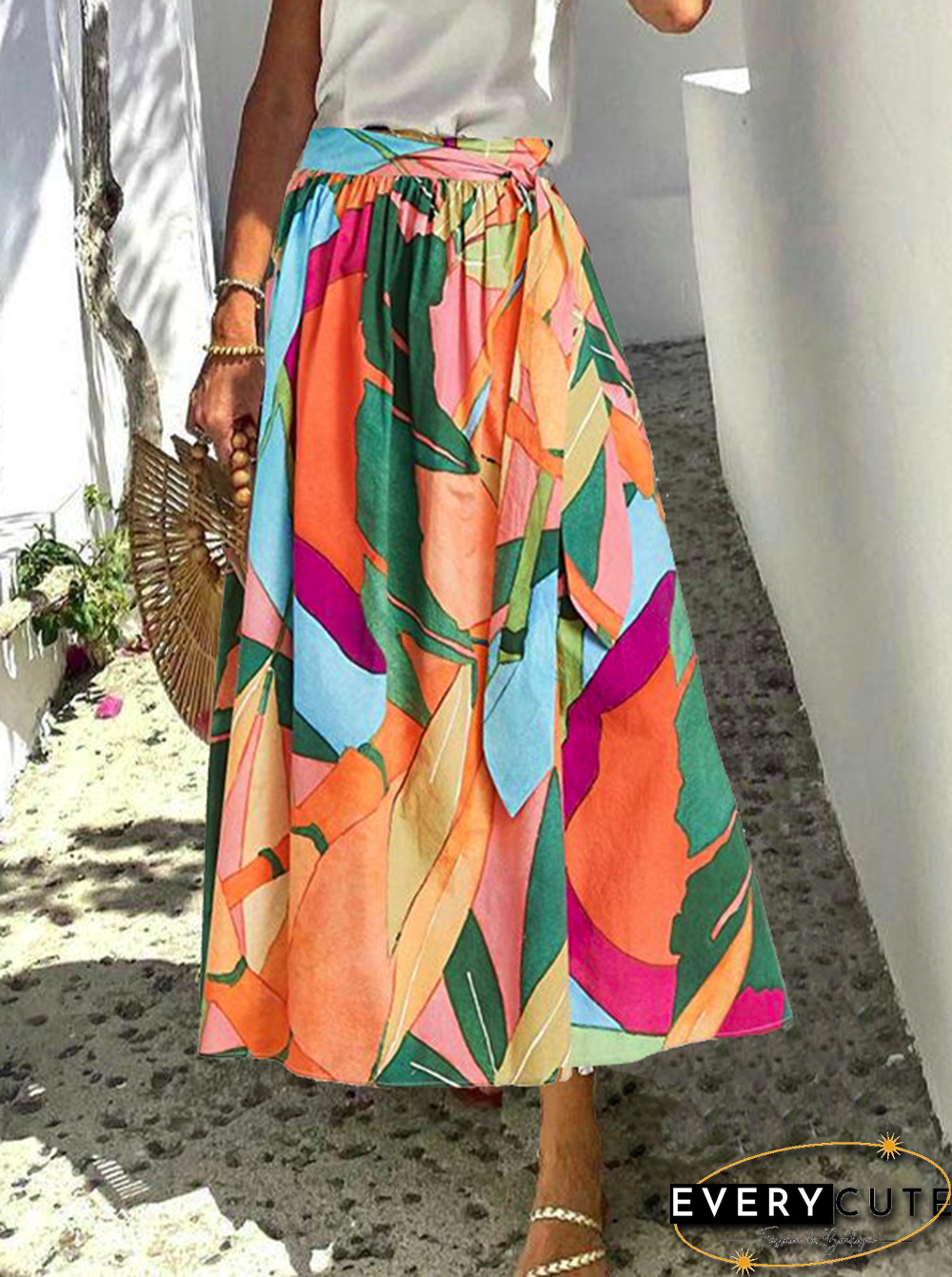 Cotton-Blend A-Line Boho Skirt