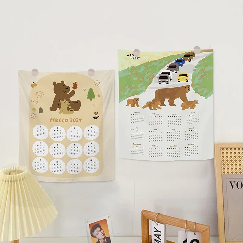 Athvotar Hanging Cloth Wall Calendar Small Tapestry Cartoon Calendar Tapestries Bedroom Background Fabric Decorations 2024 달력 태피스트리