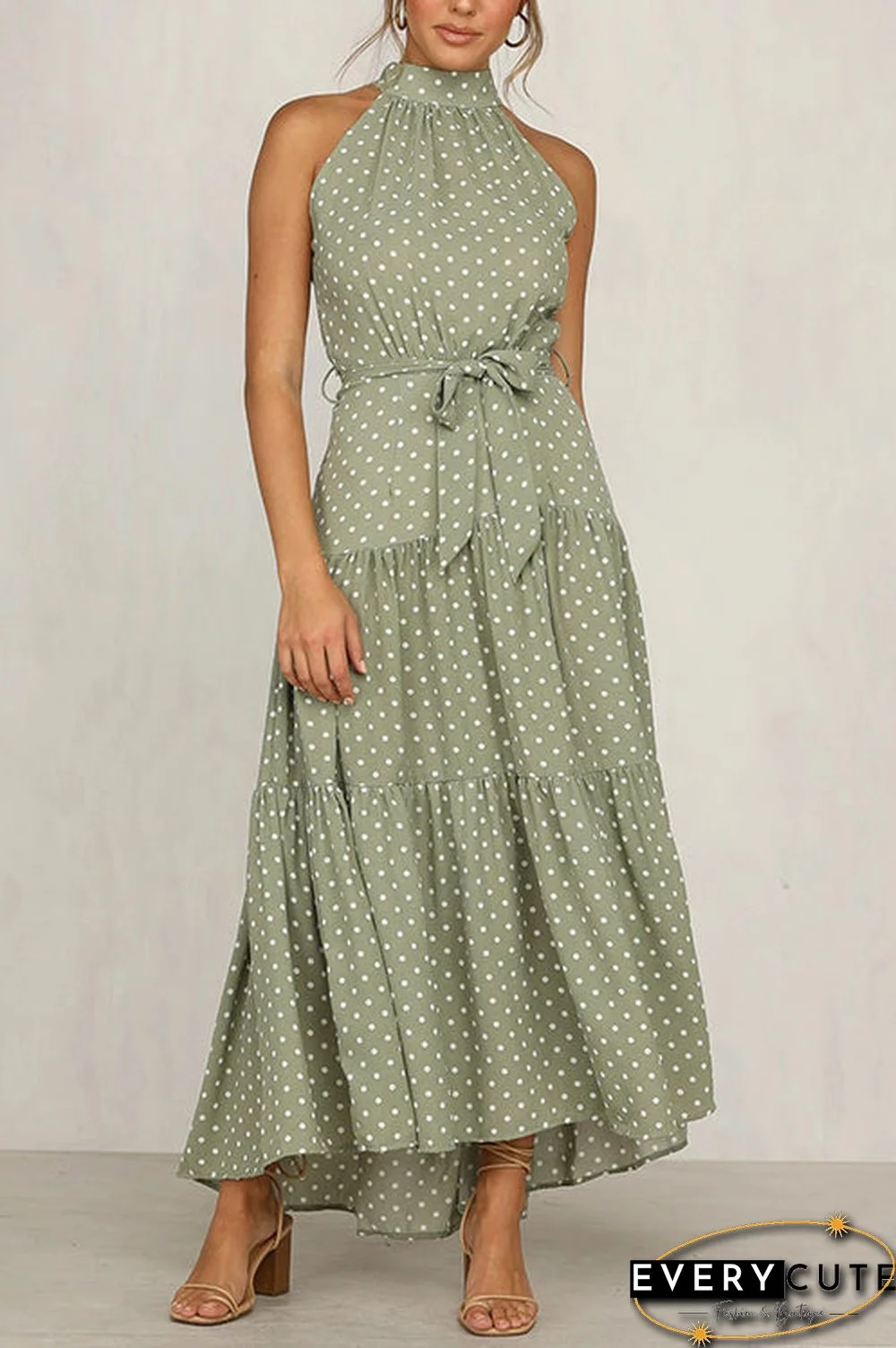 Print Belted Sleevelss Maxi Dress