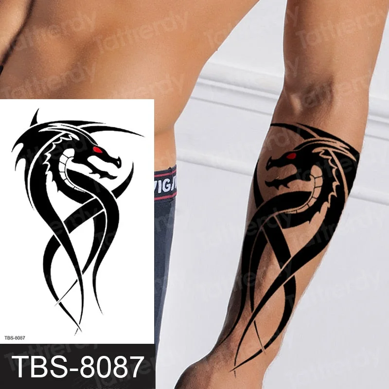 temporary tattoos men women arm shoulder tattoos sleeve traibal wolf owl scorpion male tattoos sticker black henna decal