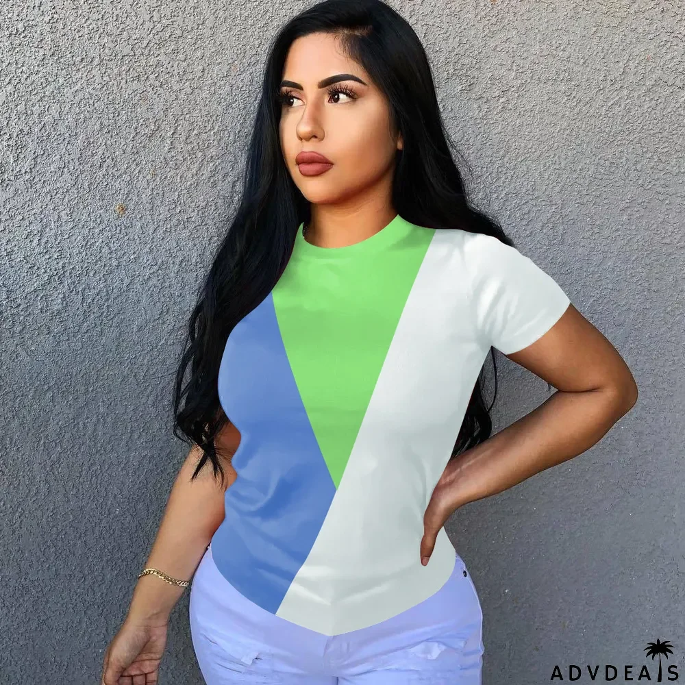 Plus Size Contrast Color O Neck T Shirt