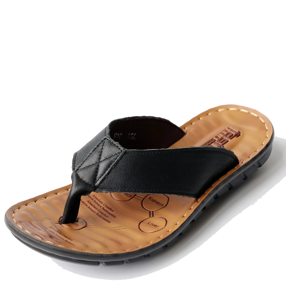 Smiledeer Summer new men's casual leather sandals beach shoes flip flops