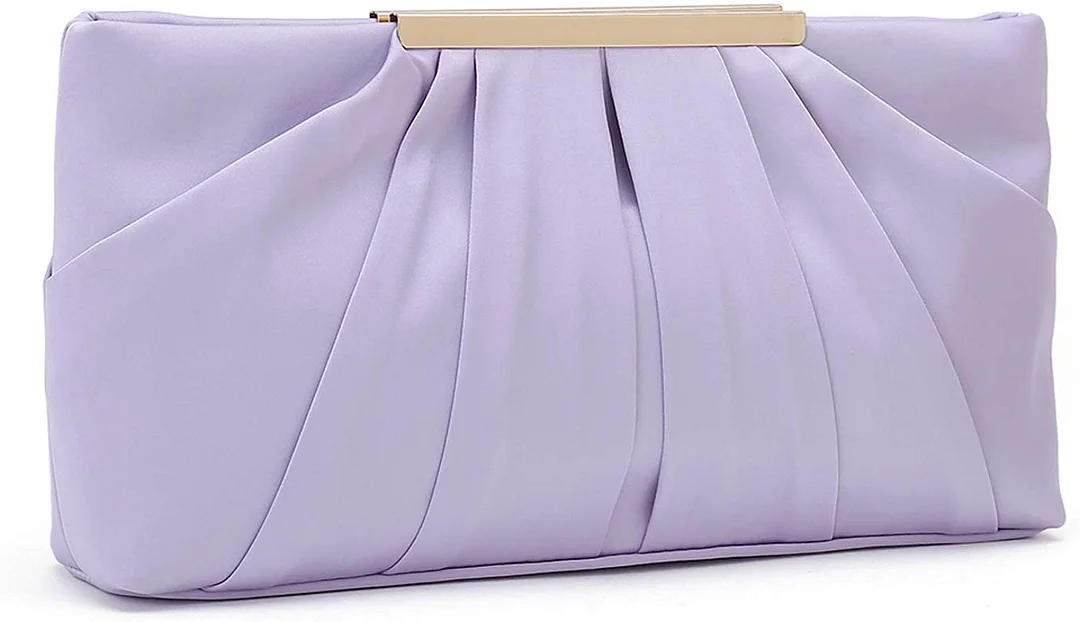 womens Clutch Evening Bag Elegant Pleated Satin Formal Handbag Simple Classy Purse