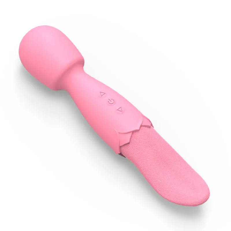 2-in-1 Double Ended Tongue-licking Wand Vibrator - Rose Toy