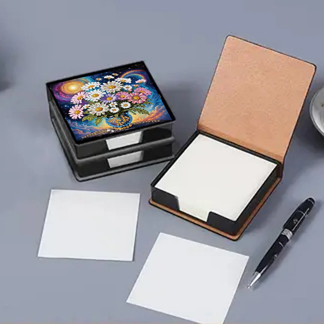 4Pcs Vase 5D DIY PU Diamond Painting Kit Office Note Box with 160 Sheets Paper