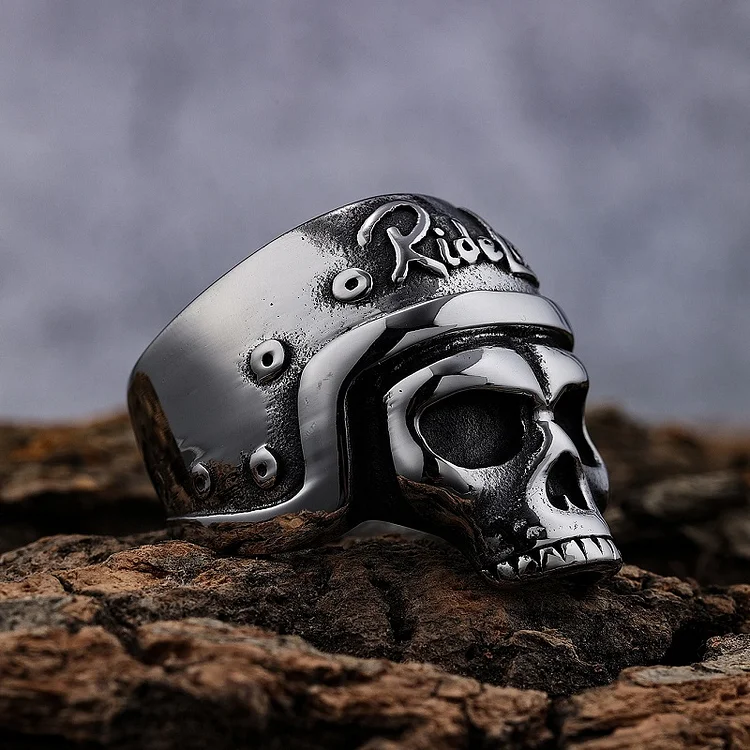 Motorcycle helmet skull shaped ring